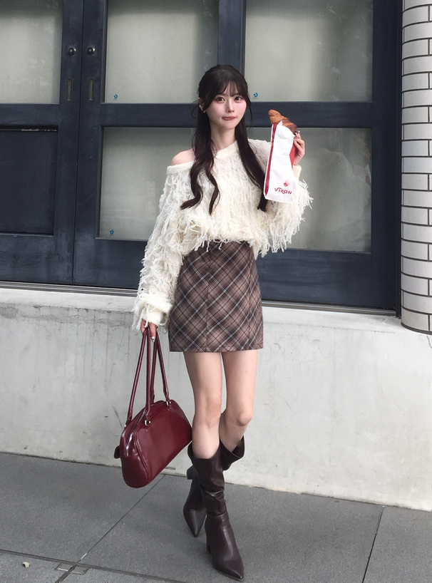 インパン裏地付きチェック柄タイトミニスカート[dk1570] | レディース