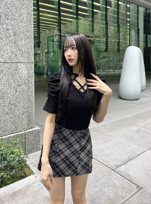インパン裏地付きチェック柄タイトミニスカート[dk1570] | レディース