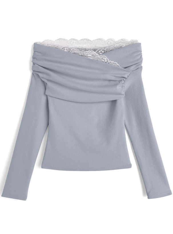yilon LACE GATHER TOPS グレー　トップス　オフショルダー yilon LACE GATHER トップス グレー トップス オフショルダー