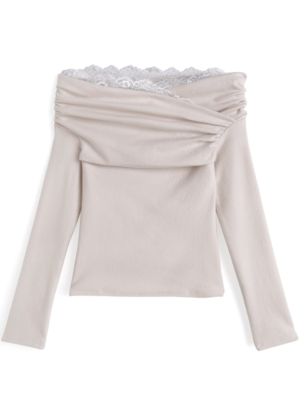 レースドレープオフショルダートップス