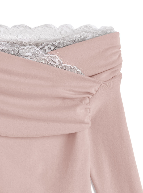 レースドレープオフショルダートップス