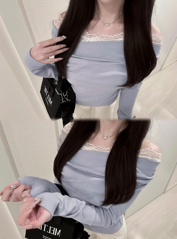 レースドレープオフショルダートップス