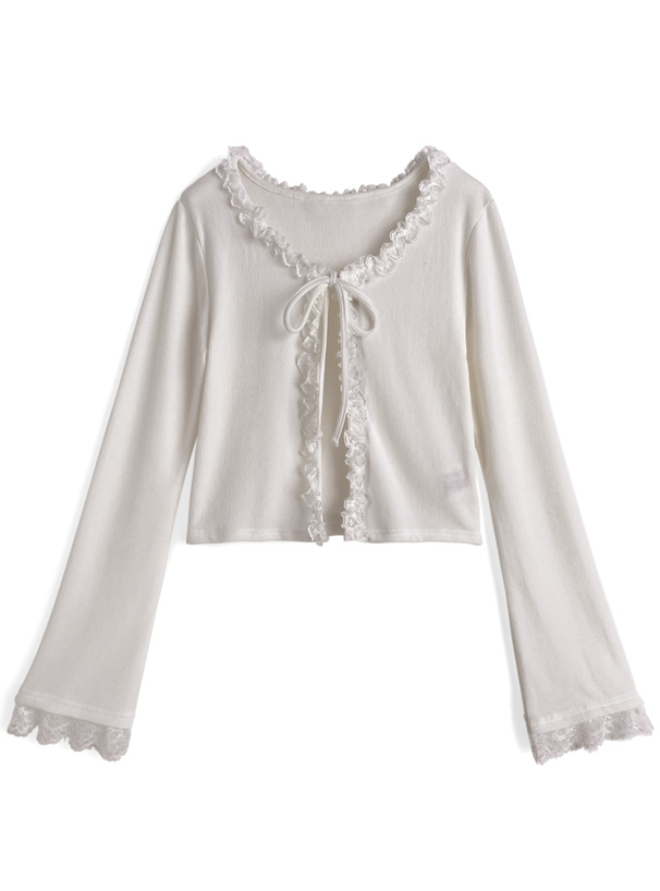 レースリボンリブカーディガン