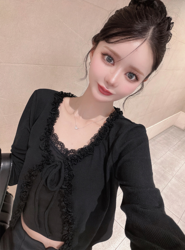 レースリボンリブカーディガン