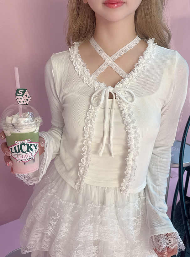 レースリボンリブカーディガン