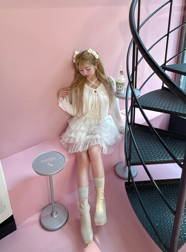 レースリボンリブカーディガン