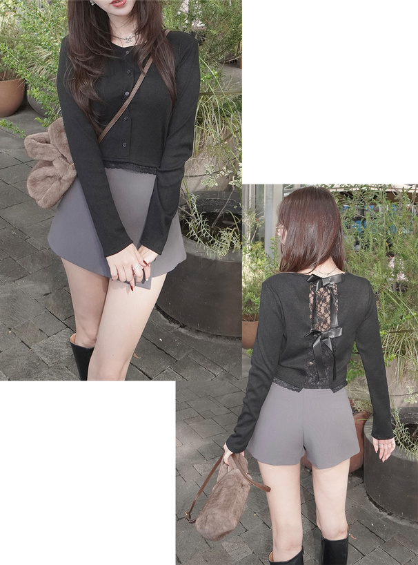 バックレースリボントップス