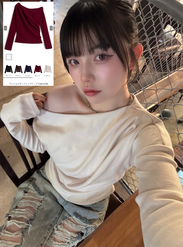 ワンショルダードレープトップス