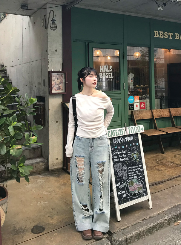 ワンショルダードレープトップス