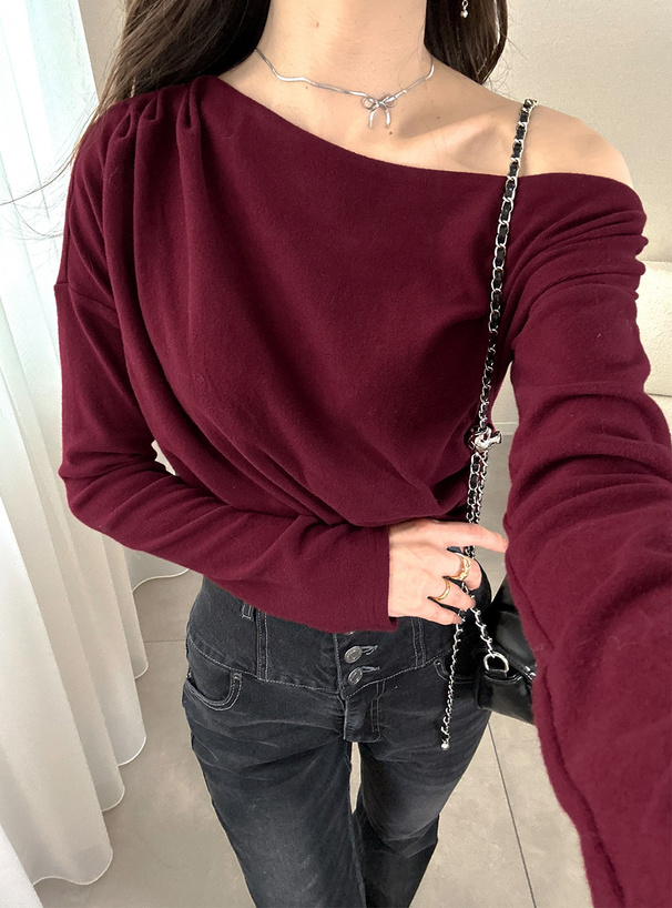 ワンショルダードレープトップス