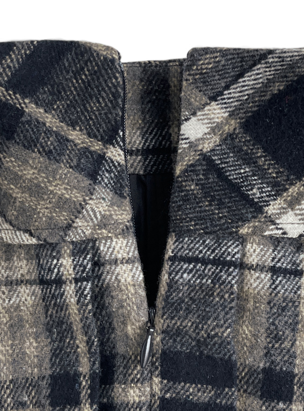 インパン裏地付きチェック柄サイドベルトプリーツミニスカート