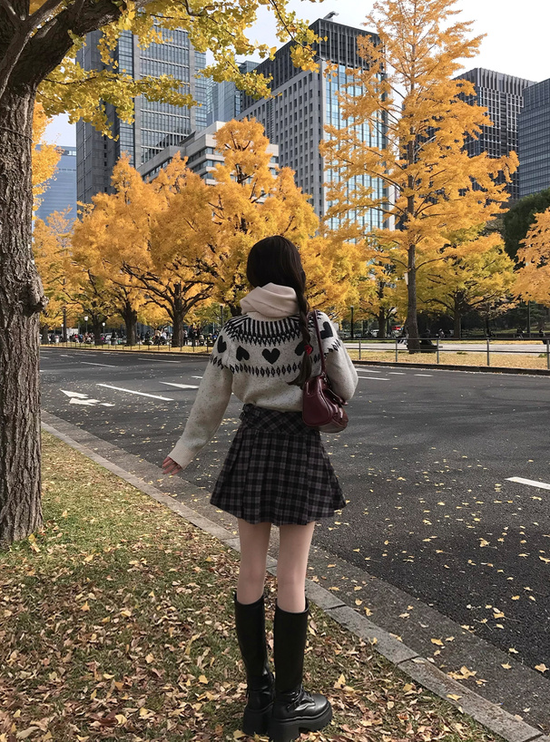 インパン裏地付きチェック柄サイドベルトプリーツミニスカート[dk1582