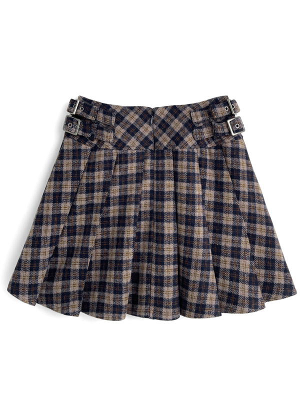 インパン裏地付きチェック柄サイドベルトプリーツミニスカート[dk1582