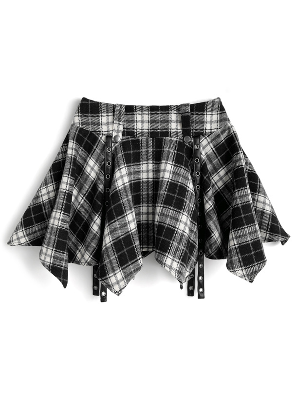 インパン裏地付きチェック柄イレヘムミニスカート[dk1583]
