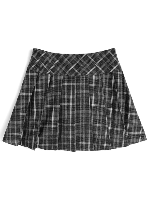 インパン裏地付きチェック柄プリーツミニスカート[dk1585]