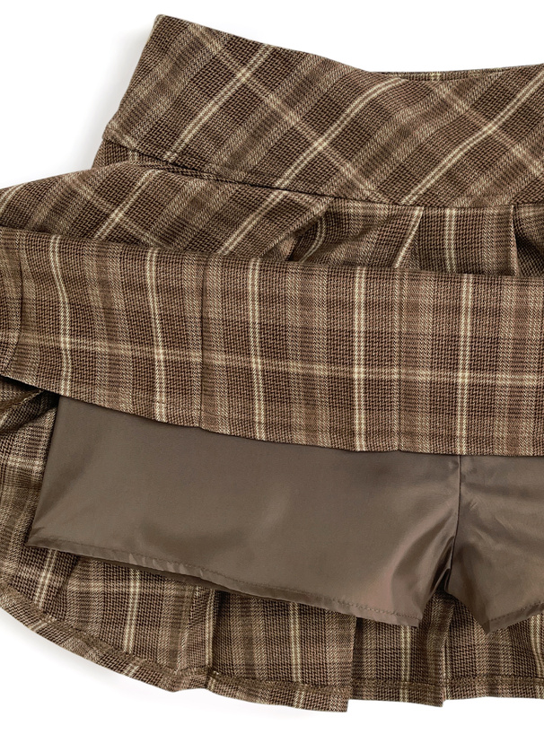 インパン裏地付きチェック柄プリーツミニスカート