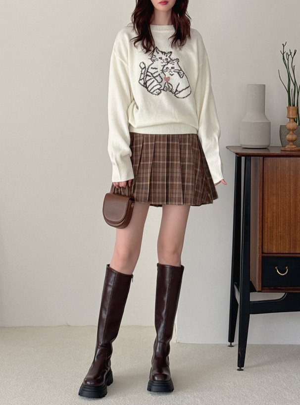 インパン裏地付きチェック柄プリーツミニスカート[dk1585