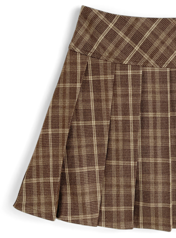 インパン裏地付きチェック柄プリーツミニスカート