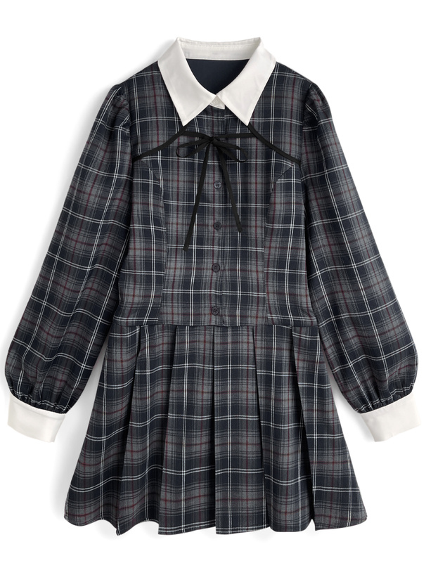 チェック柄プリーツミニワンピース[dk1587]