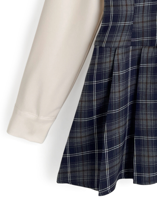 チェック柄レイヤード風プリーツミニワンピース