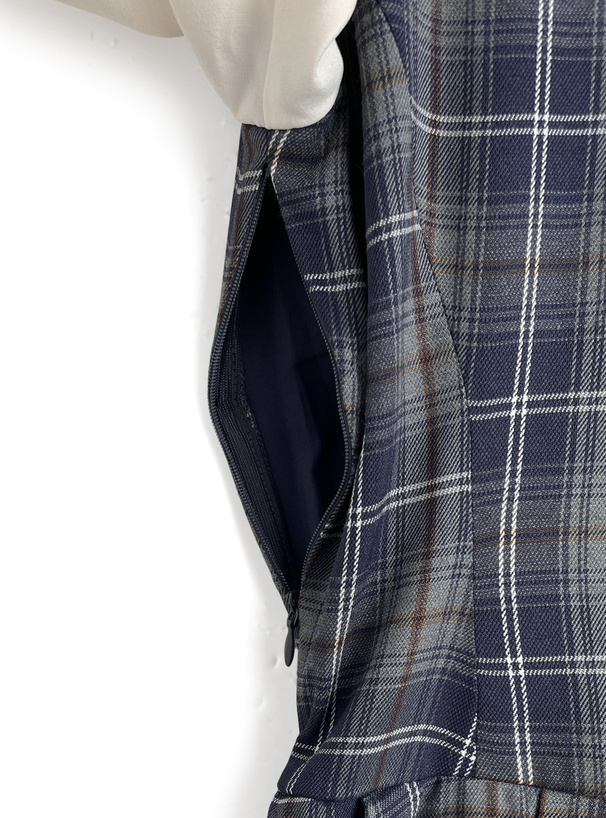 チェック柄レイヤード風プリーツミニワンピース