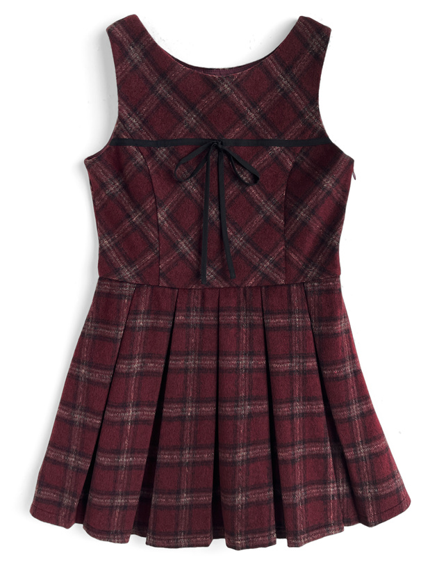 チェック柄リボンノースリーブミニワンピース[dk1590] | レディース