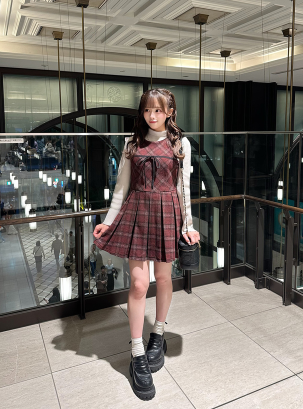 チェック柄リボンノースリーブミニワンピース[dk1590] | レディース