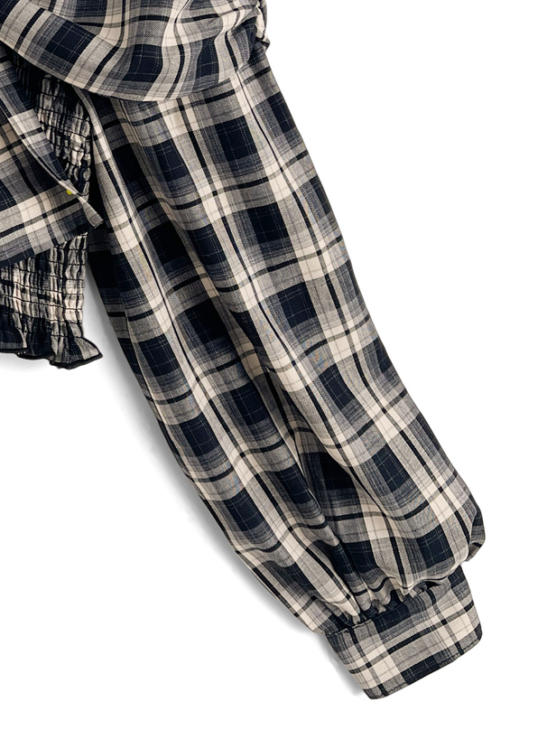 チェック柄ビッグリボンオフショルダートップス