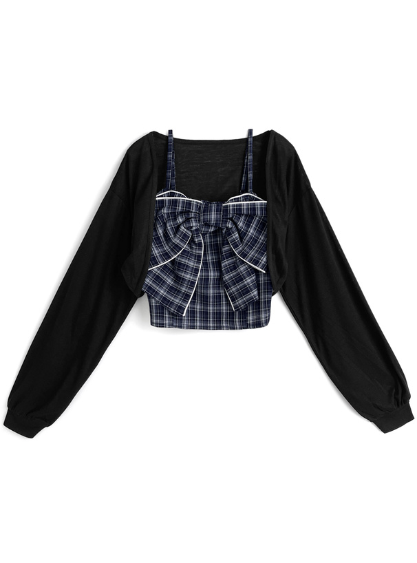 チェック柄ビッグリボンキャミソール×ボレロアンサンブル