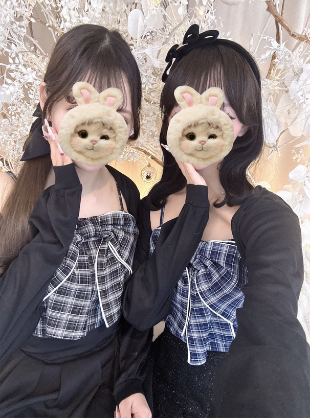 チェック柄ビッグリボンキャミソール×ボレロアンサンブル