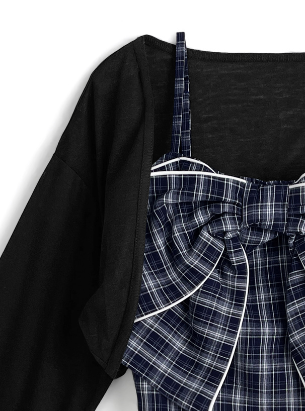 チェック柄ビッグリボンキャミソール×ボレロアンサンブル