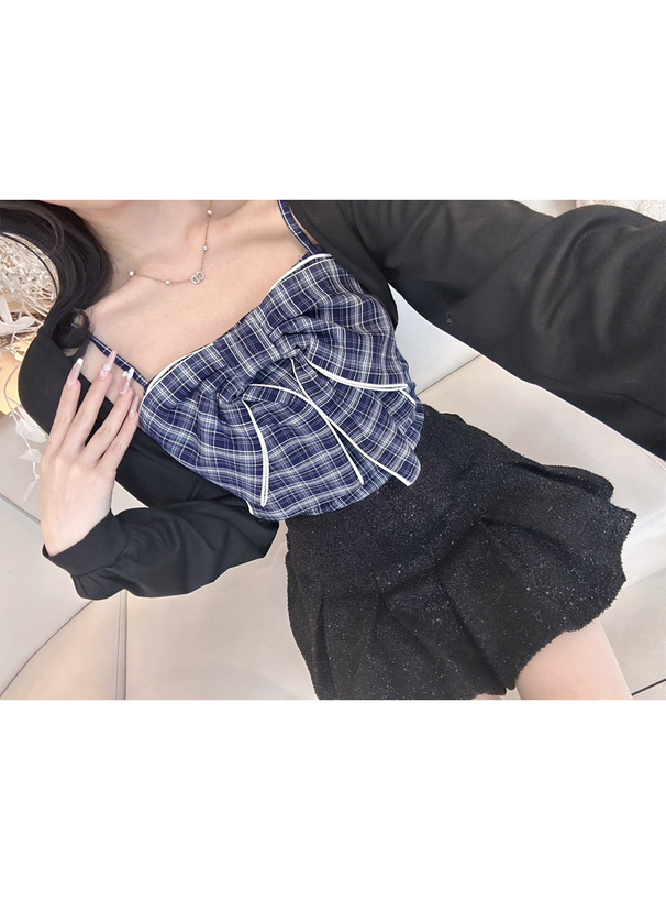 チェック柄ビッグリボンキャミソール×ボレロアンサンブル