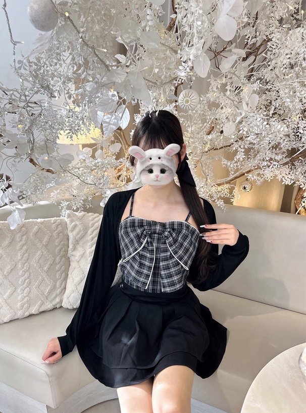 チェック柄ビッグリボンキャミソール×ボレロアンサンブル