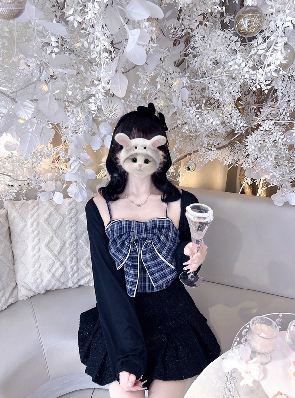 チェック柄ビッグリボンキャミソール×ボレロアンサンブル