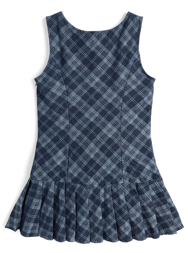 チェック柄ノースリーブプリーツデニムミニワンピース