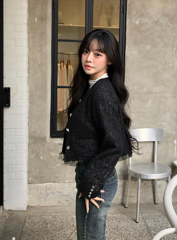 チュールフリルラメツイードジャケット