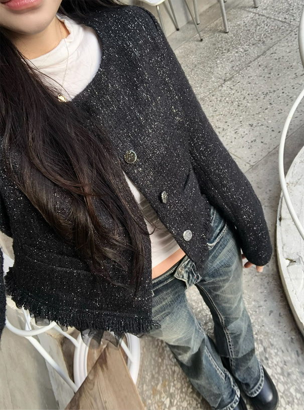 チュールフリルラメツイードジャケット