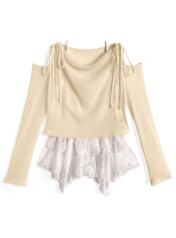 リボンシアードレープトップス×イレヘムレースキャミソールアンサンブル