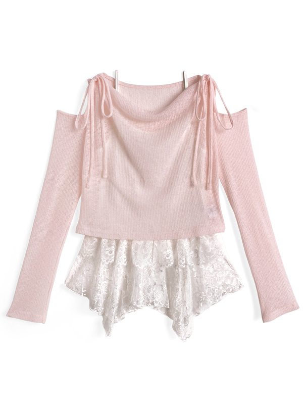 リボンシアードレープトップス×イレヘムレースキャミソールアンサンブル