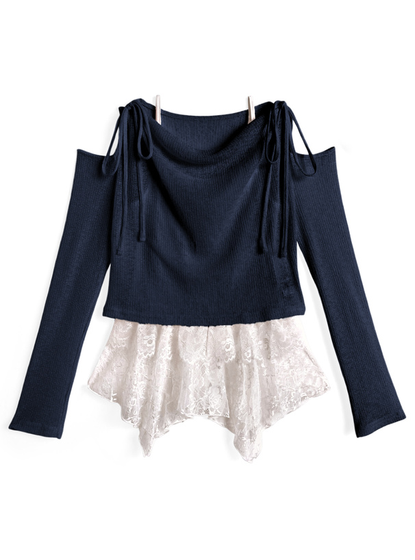 リボンシアードレープトップス×イレヘムレースキャミソールアンサンブル