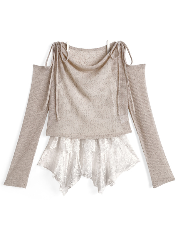 リボンシアードレープトップス×イレヘムレースキャミソールアンサンブル