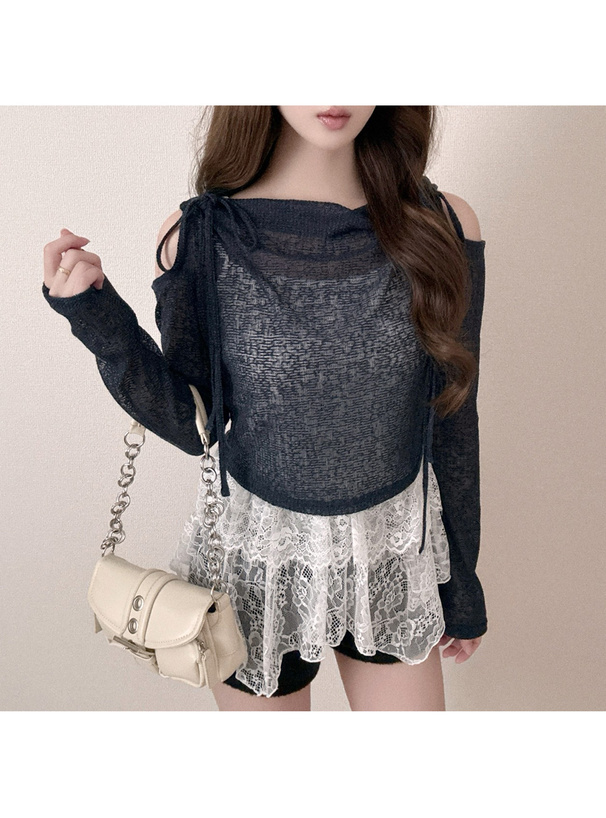 リボンシアードレープトップス×イレヘムレースキャミソールアンサンブル