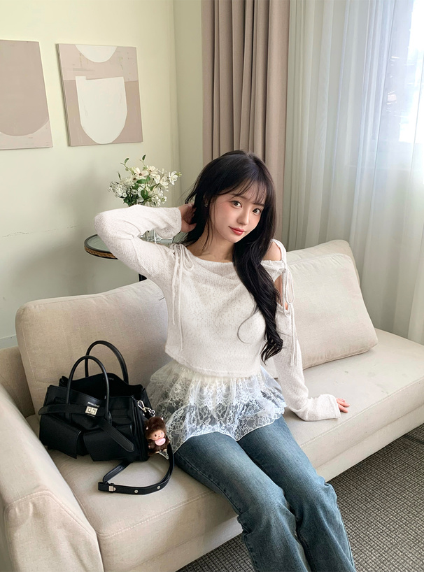 リボンシアードレープトップス×イレヘムレースキャミソールアンサンブル