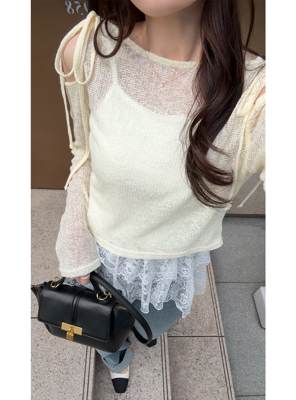 リボンシアードレープトップス×イレヘムレースキャミソールアンサンブル