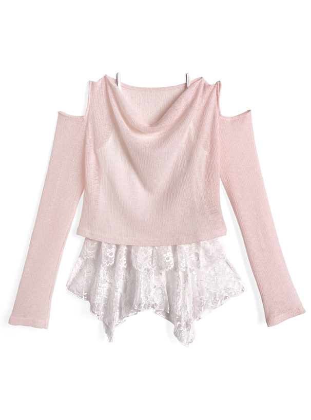 リボンシアードレープトップス×イレヘムレースキャミソールアンサンブル