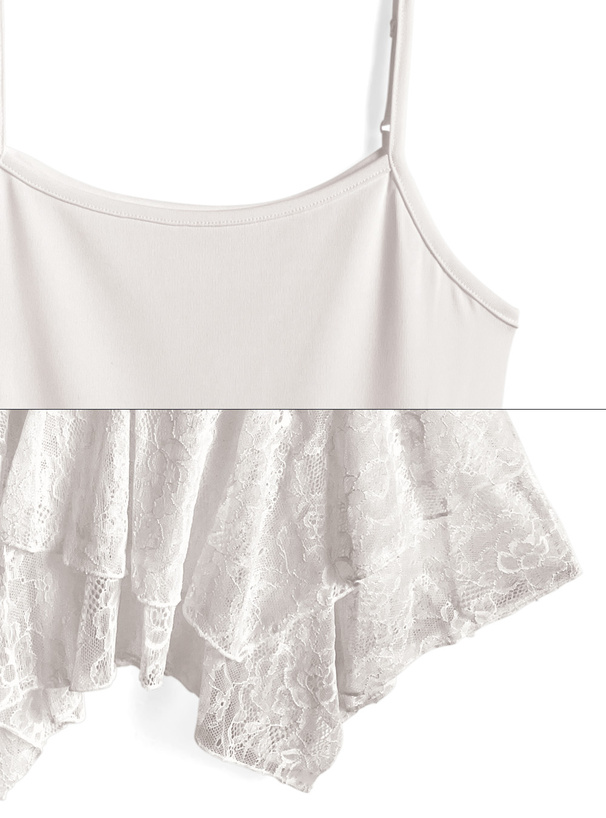 リボンワンショルダーシアートップス×イレヘムレースキャミソールアンサンブル