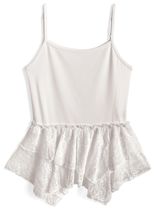 リボンワンショルダーシアートップス×イレヘムレースキャミソールアンサンブル