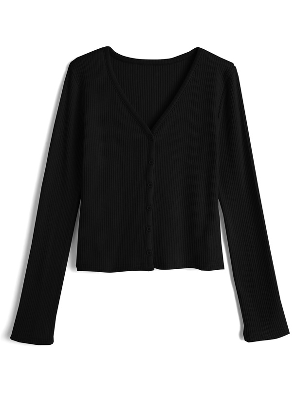 Vネックリブカーディガン