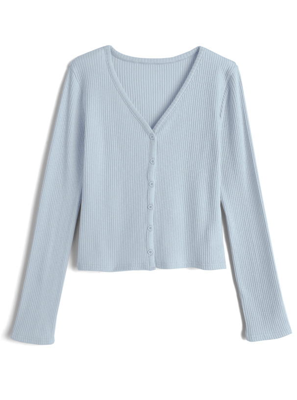 Vネックリブカーディガン