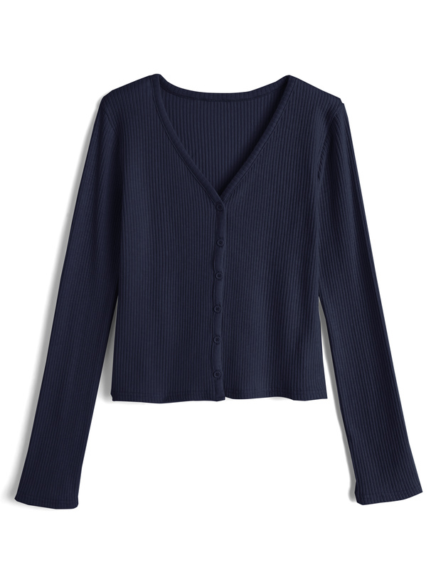 Vネックリブカーディガン